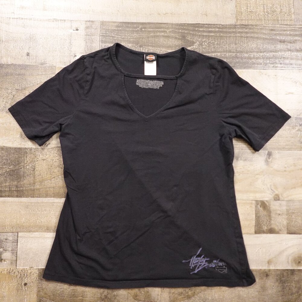 Harley-Davidson Black Embroidered‎ V-Neck T-Shirt Women’s XXL